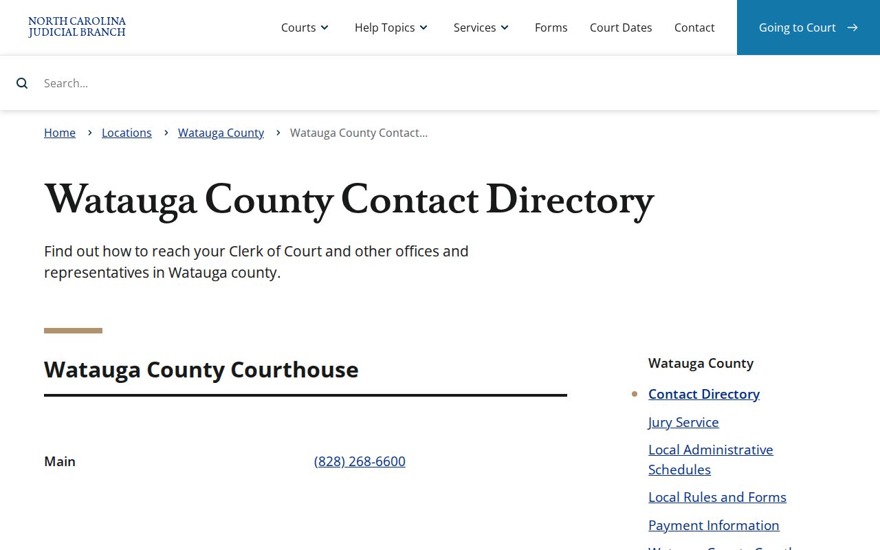 Watauga County criminal record court contact directory