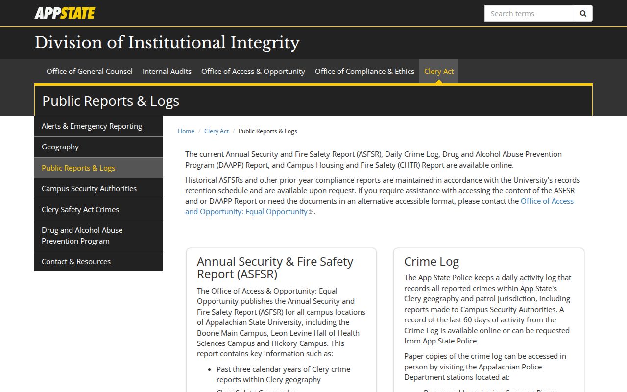 Appalachian State recent crime log for Watauga County arrest research