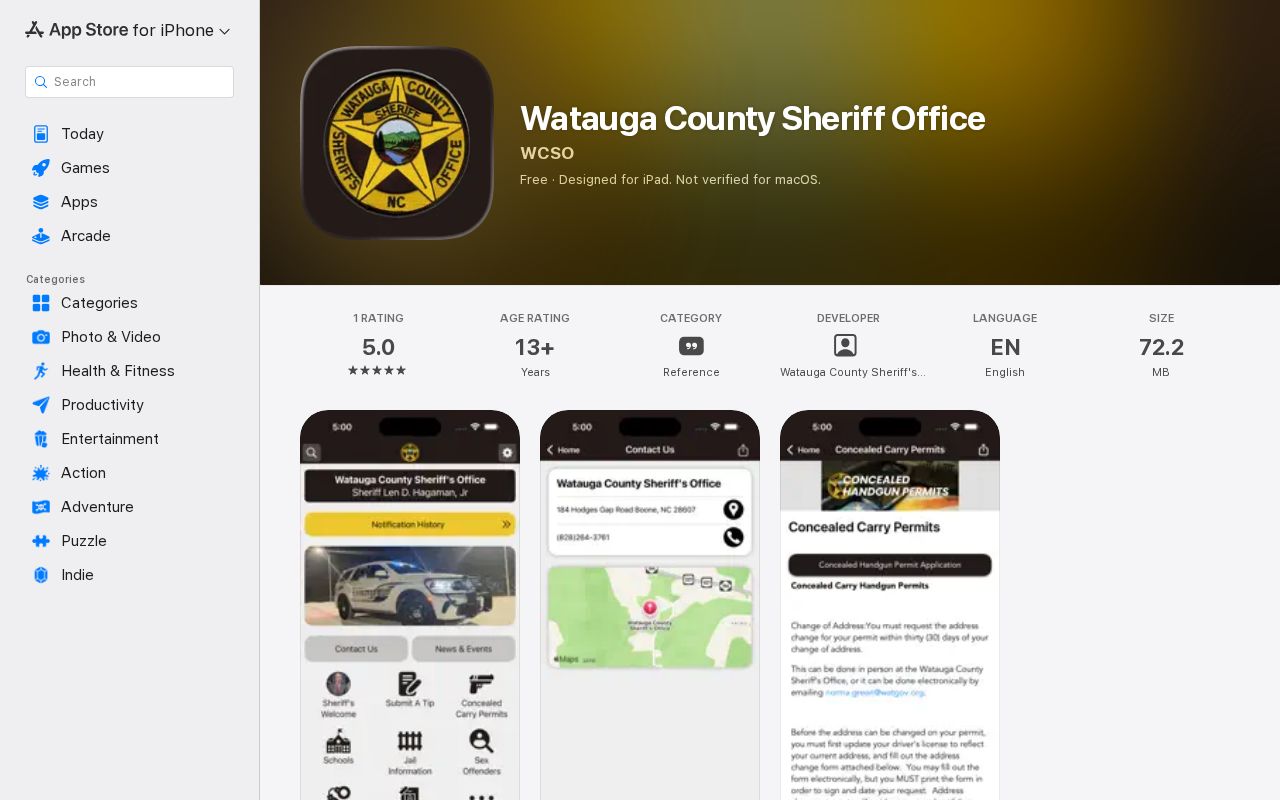Watauga County arrest lookup through the Sheriff app for Apple
