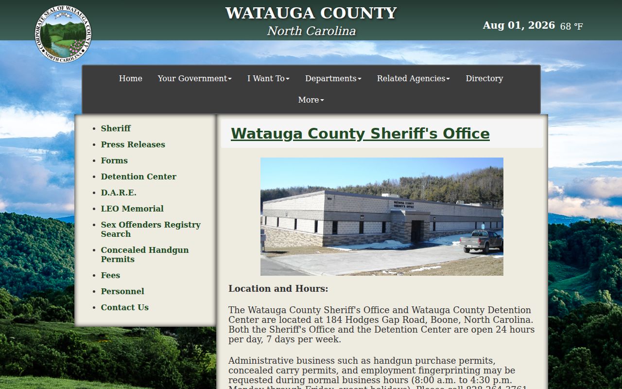 Watauga County Sheriff official arrest records contact page