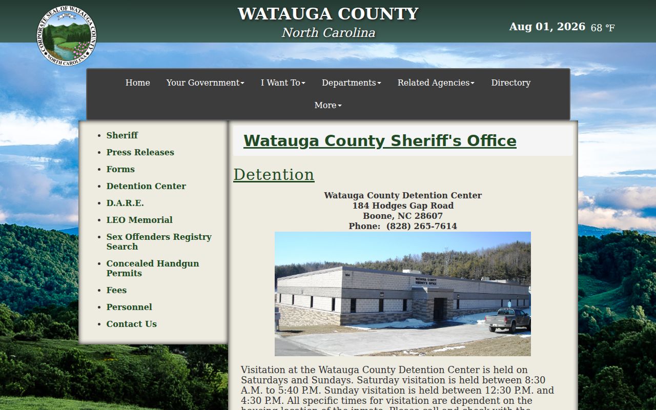 Watauga County Detention Center recent arrest and booking contact page